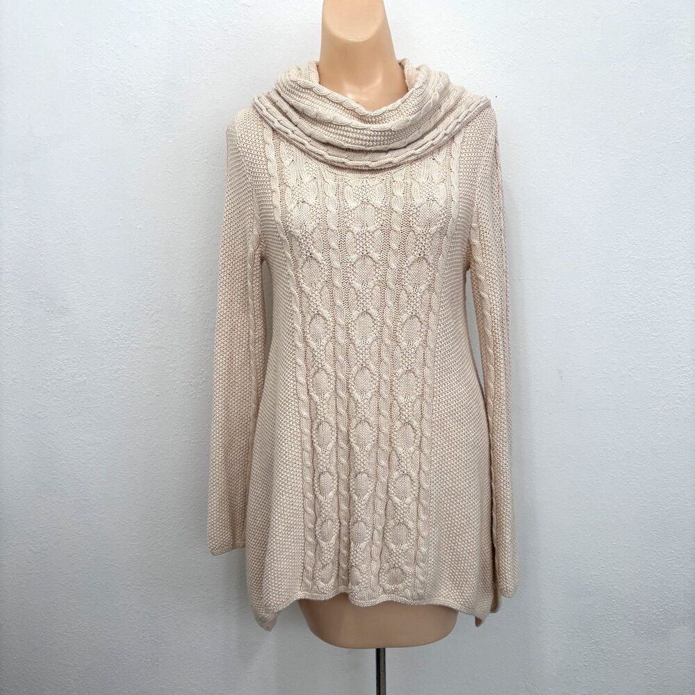 Jeanne Pierre Womens Fisherman Cable Cowl Neck Sweater Small Tunic Casual Preppy